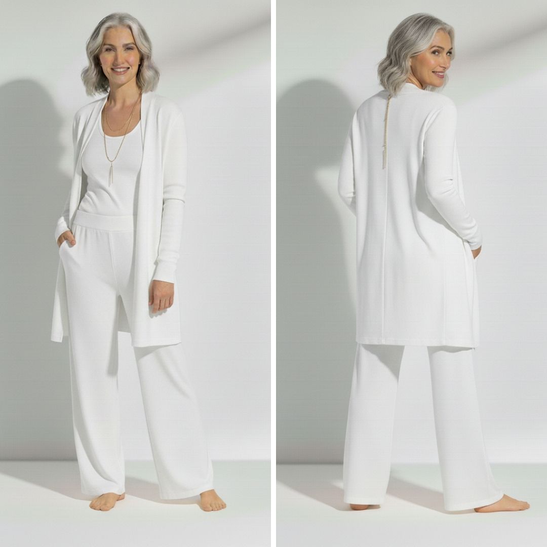 MALIA | ELEGANTE 3-DELIGE SET MET CARDIGAN, TOP EN BROEK